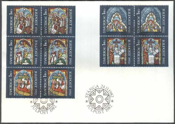 Sverige - FDC 1982-11-24 - Julpost 1982, delat 10-Block kpl