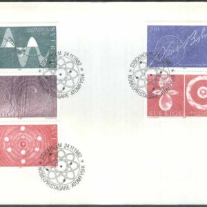 Sverige – FDC 1982-11-24 – Nobelpristagare – Atomfysik, delad 5-strip kpl