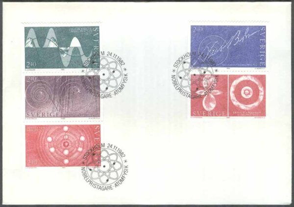 Sverige - FDC 1982-11-24 - Nobelpristagare - Atomfysik, delad 5-strip kpl