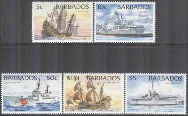 Barbados - M  856-857, 862, 867-868 II Fartyg bla Kustfartyget Champlain, 5 olika **