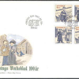 Sverige – FDC 2002-08-29 – Grönköpings veckoblad 100 år, 2 st SX-par kpl Vinjett 1
