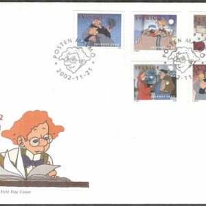 Sverige – FDC 2002-11-21 – Julpost 2002 – Inrikes julpost, 5 kpl Vinjett 1