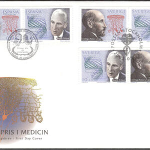 Sverige – FDC 2003-03-20 – Nobelpris i Medicin, 2 st SX-par + SX-par Spanien Vinjett 1