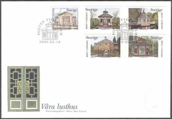 Sverige - FDC 2003-05-16 - Våra Lusthus, 5 kpl Vinjett 1