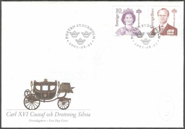 Sverige - FDC 2003-08-21 - Carl XVI Gustaf & Drottning Silvia, 2 kpl Vinjett 1