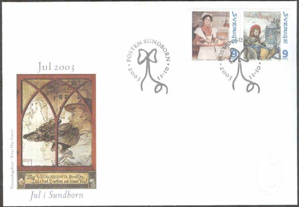 Sverige - FDC 2003-11-10 - Julpost 2003 - Utrikes julpost, par kpl Vinjett 1