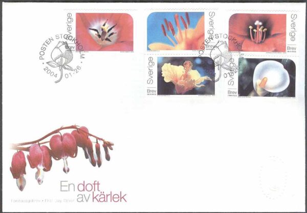 Sverige - FDC 2004-01-26 - En doft av kärlek - Blommor, 5 kpl Vinjett 1