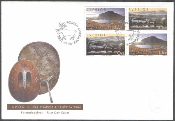 Sverige - FDC 2004-01-26 - Världsarvet 4 - Laponia, 4-Block kpl Vinjett 1