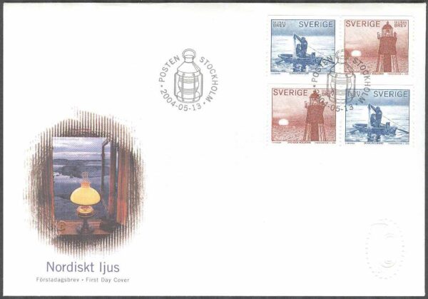 Sverige - FDC 2004-05-13 - Nordiskt ljus - Fiskare & Fyrtorn, 2 SX-par kpl Vinjett 1