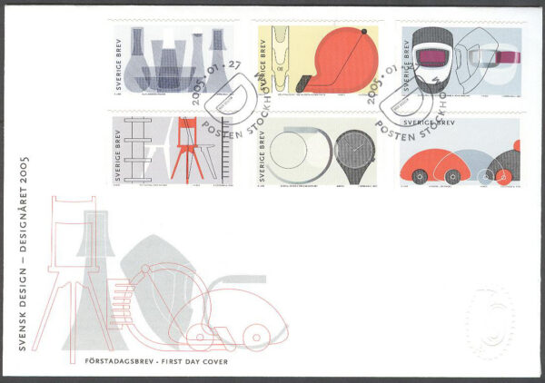 Sverige - FDC 2005-01-27 - Svensk design, 6 kpl Vinjett 1