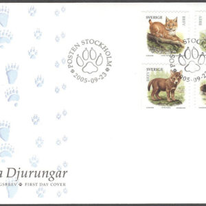 Sverige – FDC 2005-09-23 – Vilda Djurungar, 4 kpl Vinjett 1