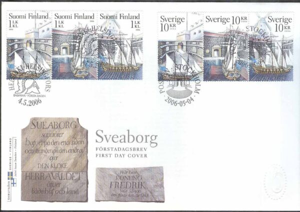 Sverige - FDC 2006-05-04 - Sveaborg  - Fartyg, 3-strip + 3-stip Finland Vinjett 1