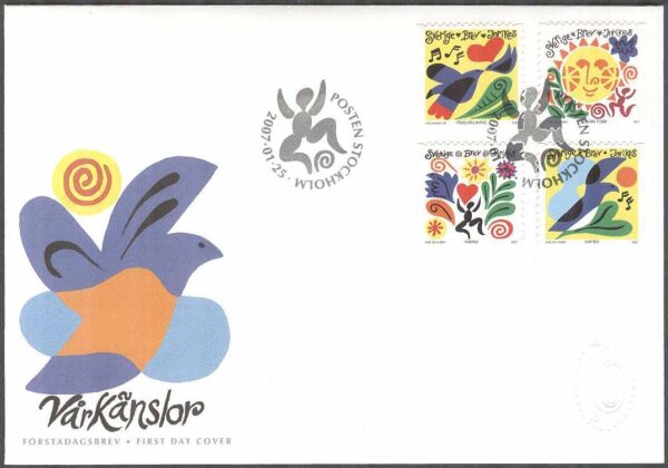 Sverige - FDC 2007-01-25 - Vårkänslor, 4 kpl Vinjett 1
