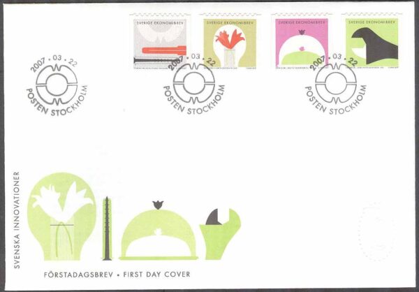 Sverige - FDC 2007-03-22 - Svenska innovationer, 4 kpl Vinjett 1