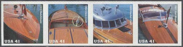 USA - M 4267-4270 Klassiska Tävlingsbåtar i Mahogny bla Thunderbird, 4-strip kpl **