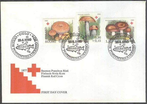 Finland - FDC 1980-04-19 - Svampar - Röda Korset, 3 kpl Vinjett 5