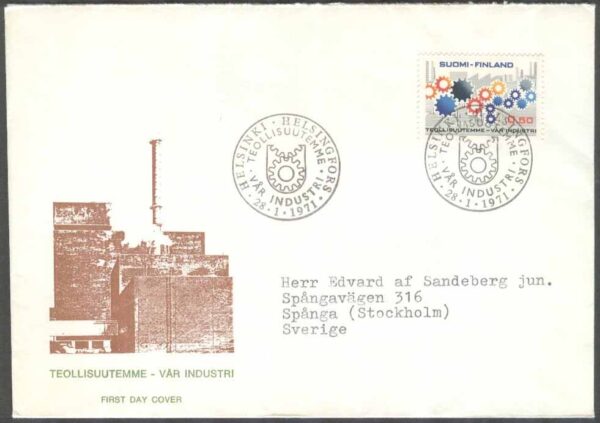 Finland - FDC 1971-01-28 - Finlands industri, 1 kpl Vinjett 5 Adressat