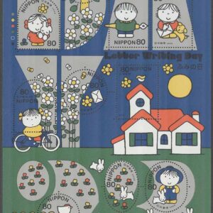 Japan – M 3218-3227 A Brevskrivandets Dag 2001 – Barn – Brev – Djur, Miniark kpl **
