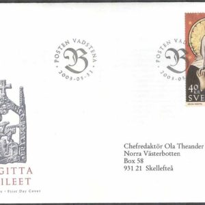 Sverige – FDC 2003-05-31 – Birgitta Jubileet, 1 kpl Vinjett 1 Adressat