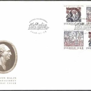 Sverige – FDC 2008-01-24 – Olof von Dalin, 2 st SX-par kpl Vinjett 1