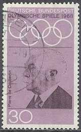 Tyskland – M  563 OS i Mexiko 1968 – Baron Pierre de Coubertin, märke