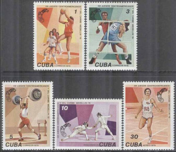 Kuba - M 2309-2312, 2314 Centalamerikanska & Karibiska Spelen, 5 olika **
