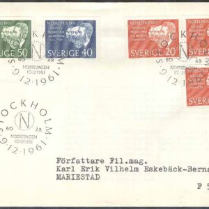 Sverige – FDC 1961-12-09 – Nobelpristagare 1901, 5 kpl Adressat Se beskrivning