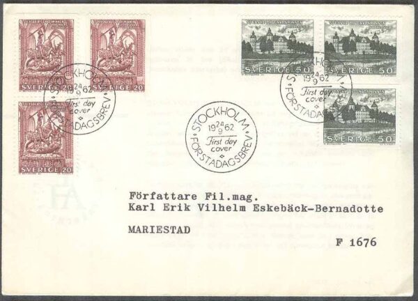 Sverige - FDC 1962-09-24 - Byggnadsminnen, 6 kpl Adressat Se beskrivning
