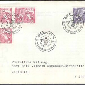 Sverige – FDC 1963-03-21 – Världskampanj mot hunger, 4 kpl Adressat Se beskrivning