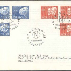 Sverige – FDC 1964-12-10 – Nobelpristagare 1904, 4 kpl Adressat Se beskrivning