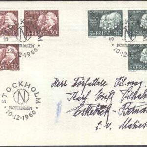 Sverige – FDC 1966-12-10 – Nobelpristagare 1906, 6 kpl Adressat Se beskrivning