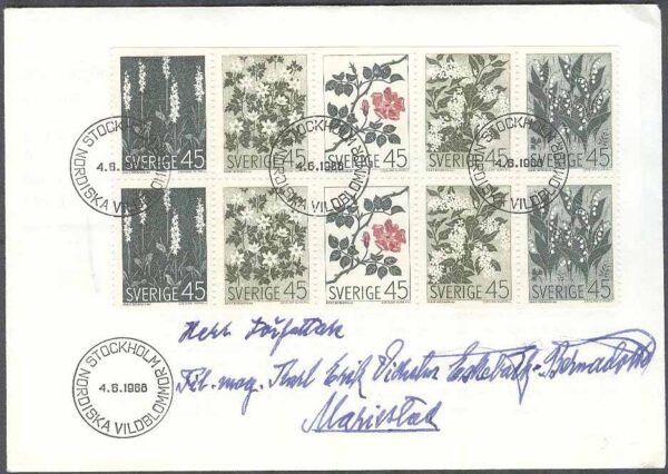 Sverige - FDC 1968-06-04 - Vildblommor, Helt Block kpl Fluor Adressat Se beskrivning