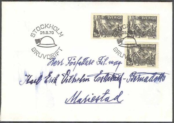 Sverige - FDC 1970-09-28 - Gruvdrift, 3 kpl Adressat Se beskrivning
