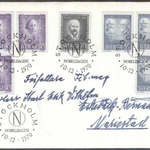 Sverige – FDC 1970-12-10 – Nobelpristagare 1910, 7 kpl Adressat Se beskrivning