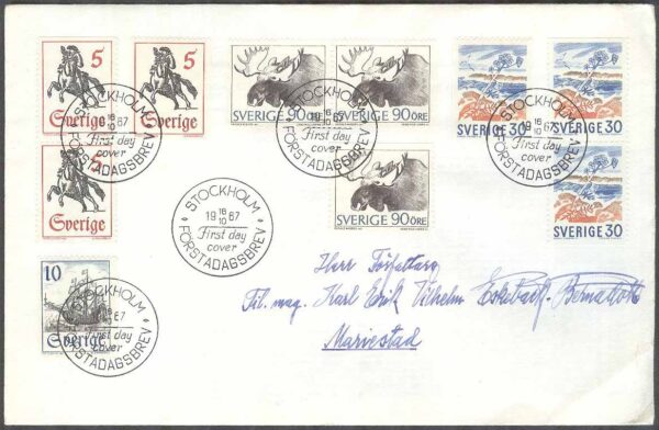 Sverige - FDC 1967-10-16 - Bruksfrimärken, 10 kpl Stä 29 mm Adressat Se beskrivning
