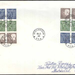 Sverige – FDC 1965-05-26 – HA 14 2 x 6-Block kpl, Stä 23 mm Adressat Se beskrivning