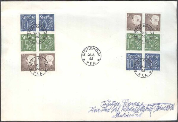 Sverige - FDC 1965-05-26 - HA 14 2 x 6-Block kpl, Stä 23 mm Adressat Se beskrivning