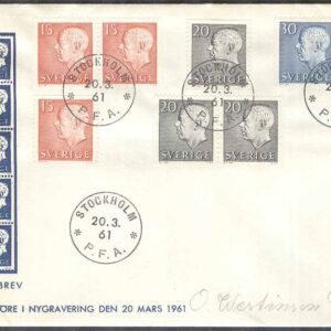 Sverige – FDC 1961-03-20 – Gustaf VI Adolf Typ II, 9 kpl Vinjett 2 Adressat