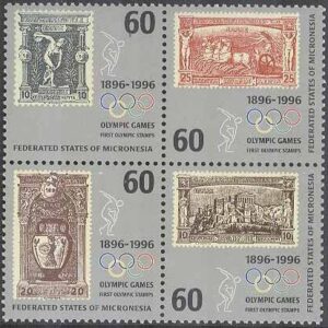 Micronesien – M  494-497 OS 100 år – 1:a Olympiska frimärken, 4-Block kpl **