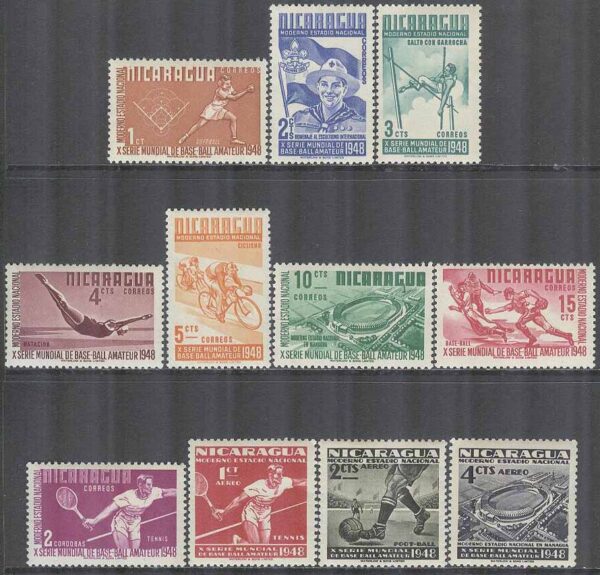 Nicaragua - M  984-990, 996-998, 1000 A VM i Amatörbaseball, 11 olika **/*