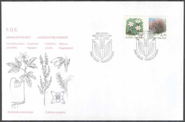 Finland - FDC 1990-01-19 - Landskapsblommor I, 2 kpl Vinjett 1