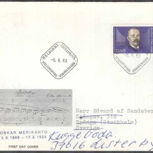 Finland – FDC 1968-08-05 – Oskar Merikanto – Kompositör, 1 kpl Vinjett 4 Adressat
