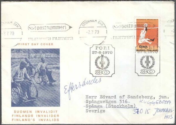 Finland - FDC 1970-06-27 - Finlands invalider, 1 kpl Vinjett 4 Adressat