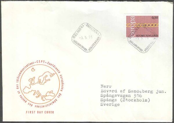 Finland - FDC 1971-05-03 - Europa CEPT 1971, 1 kpl Vinjett 6 Adressat