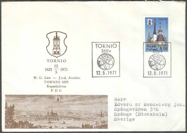 Finland - FDC 1971-05-12 - Torneå 350 år - 1 kpl Vinjett 6 Adressat