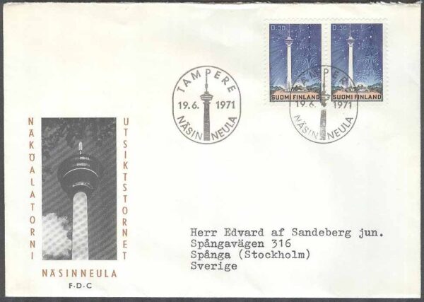 Finland - FDC 1971-06-19 - Näsinneula Bruksserie III, par kpl Vinjett 4 Adressat