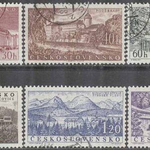 Tjeckoslovakien – M 1085-1090 Byggnader III bla Borgen Podiebrad, 6 kpl