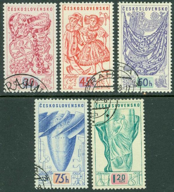 Tjeckoslovakien - M 1068-1072 Världsutställlningen 1958 i Bryssel, 5 kpl stpl