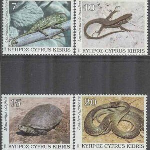 Cypern – M  794-797 Reptiler bla Vanlig Kameleont & Bäcksköldpadda, 4 kpl **