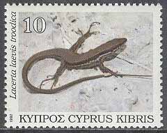 Cypern – M  795 Reptiler – Ödla Lacerta laevis troodica, märke **